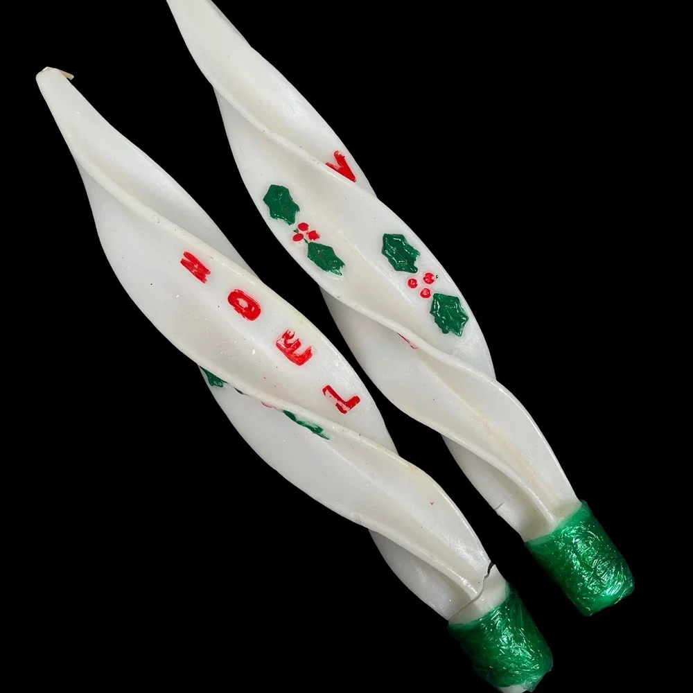 Vintage Holiday Twist Candles Noel Holly Berry Christmas Decor 2 Mid Century‎
